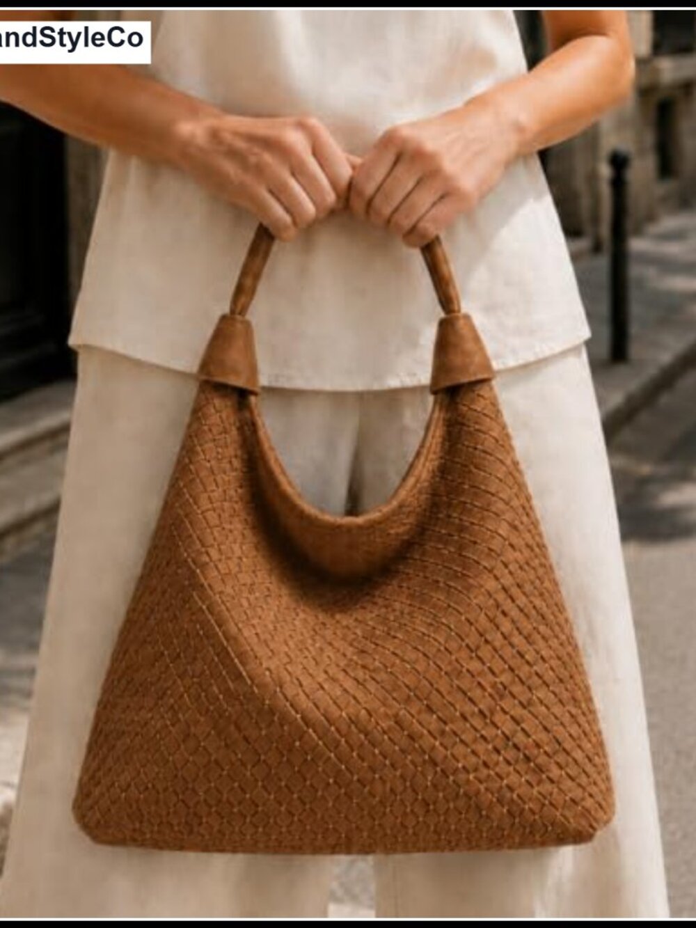 Oversized Woven Suede Tote Bag Slouchy Hobo Shoulder Purse Satchel - Picture 2 of 6